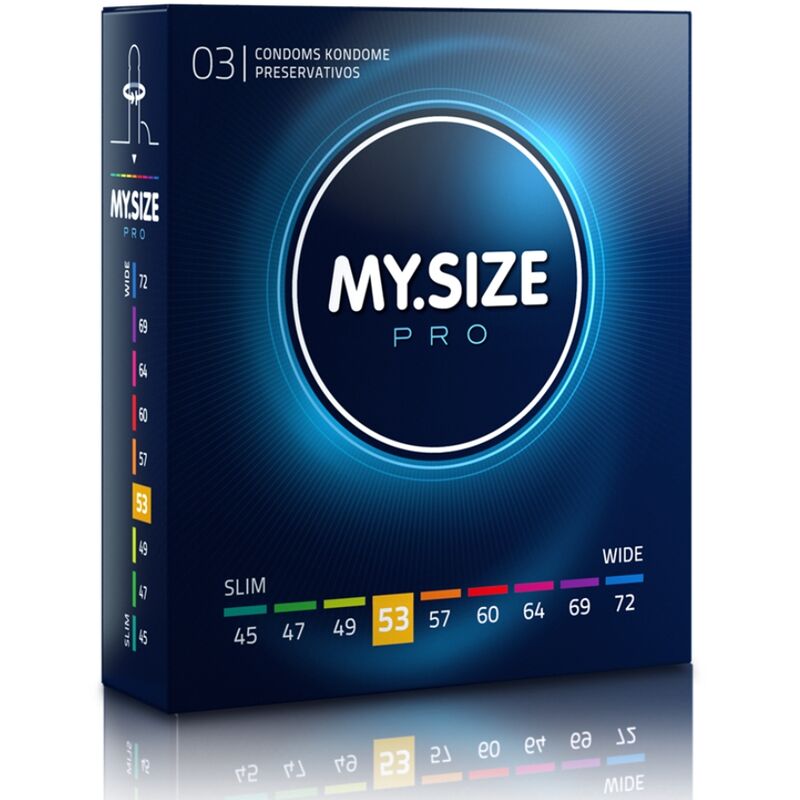 MY.SIZE PRO: Condones Personalizados para Máxima Comodidad y Sensibilidad - 53 mm, 3 Unidades