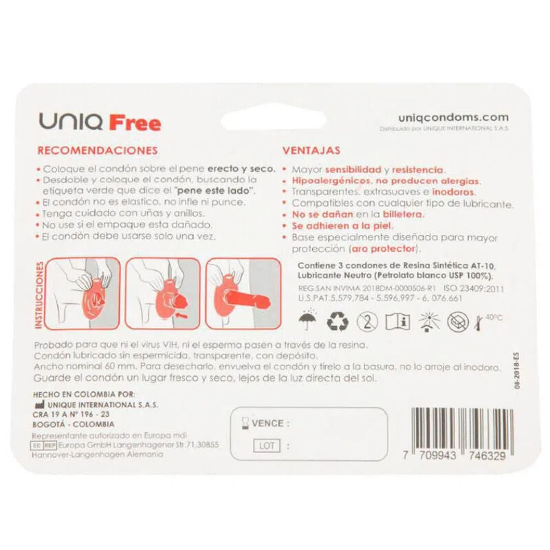 Preservativos UNIQ Sin Látex con Aro Protector - Paquete de 3 Unidades