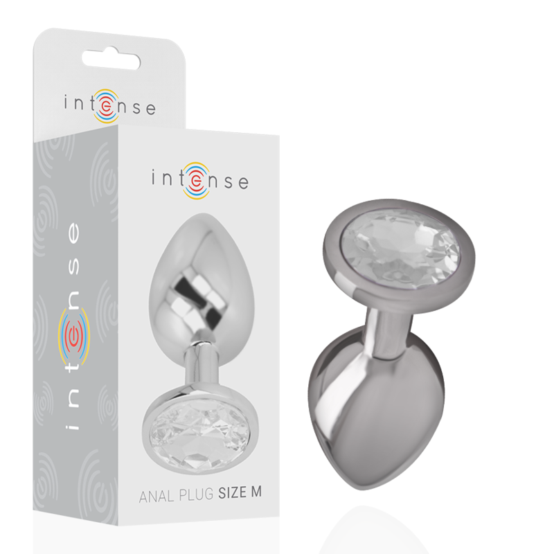 Plug Anal de Aluminio con Cristal Plateado Talla M - INTENSE