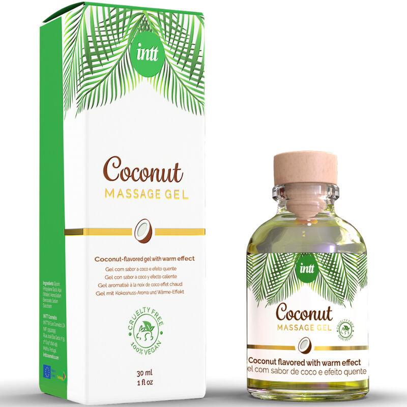 Massage Gel Vegano de Coco INTT - Gel de Masaje Besable con Efecto Calor para Sensaciones Intensificadas y Juegos Íntimos.