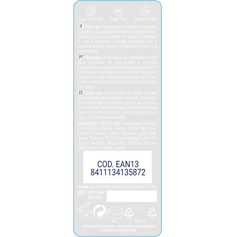 Aceite de Masaje y Placer 2 en 1 Sabor Mar Mediterráneo - 200 ml CONTROL