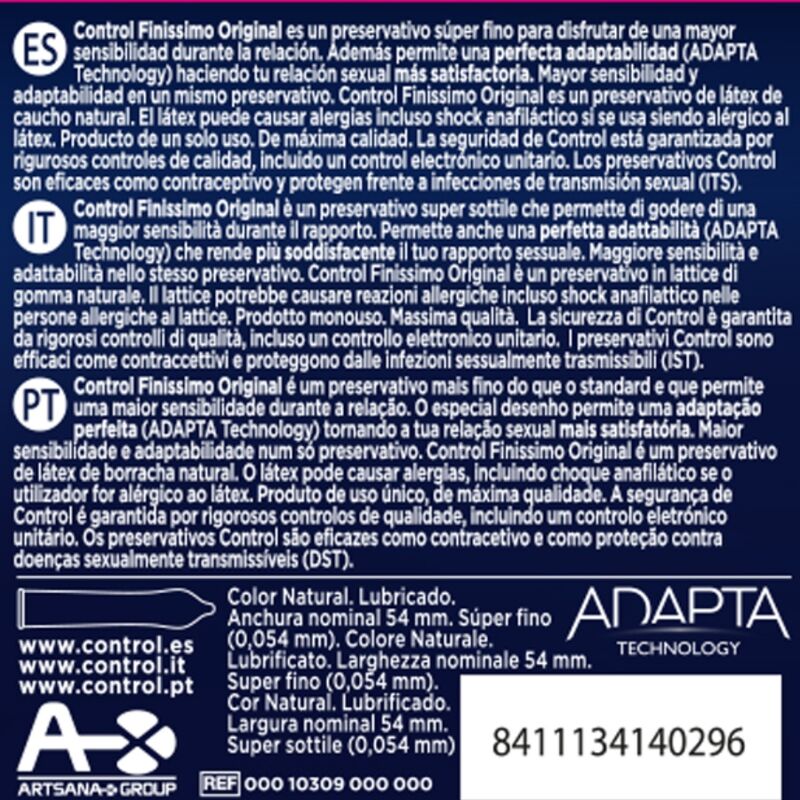 Preservativos Ultradelgados FINISSIMO CONTROL - Pack de 3 Unidades