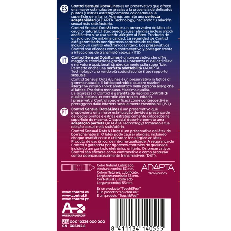 Condones Control Sensual Dots & Lines - Puntos y Estrías, 12 Unidades