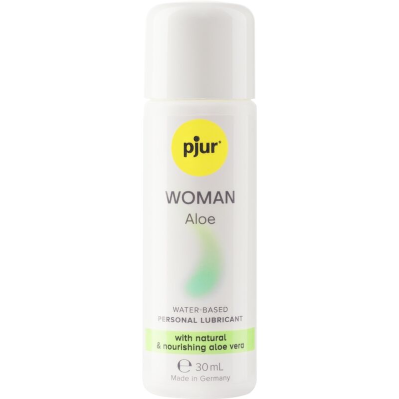 Lubricante natural para mujeres: pjur WOMAN Aloe con aloe vera hidratante, ideal para piel sensible y compatible con condones y juguetes sexuales.