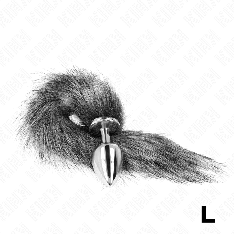 Plug Anal Talla L con Cola Sintética Plateada de 40 cm - Tamaño 10x4 cm