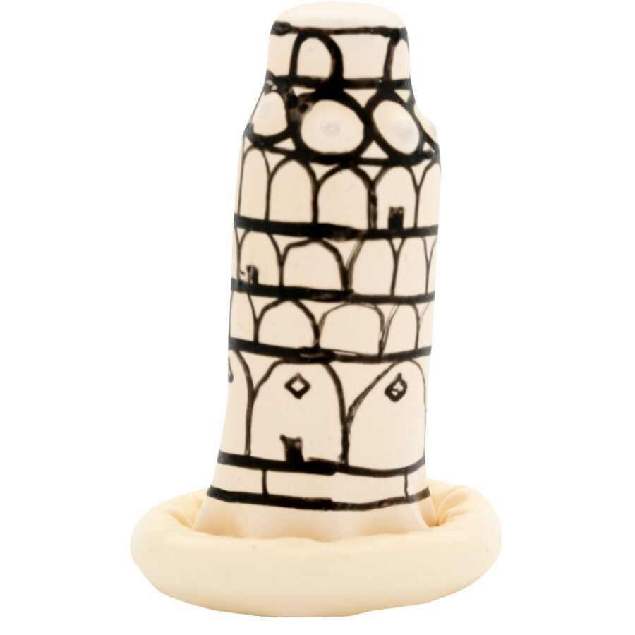 CONDOMERIE - PRESERVATIVO DECORATIVO PINTADO A MANO TORRE DE PISA