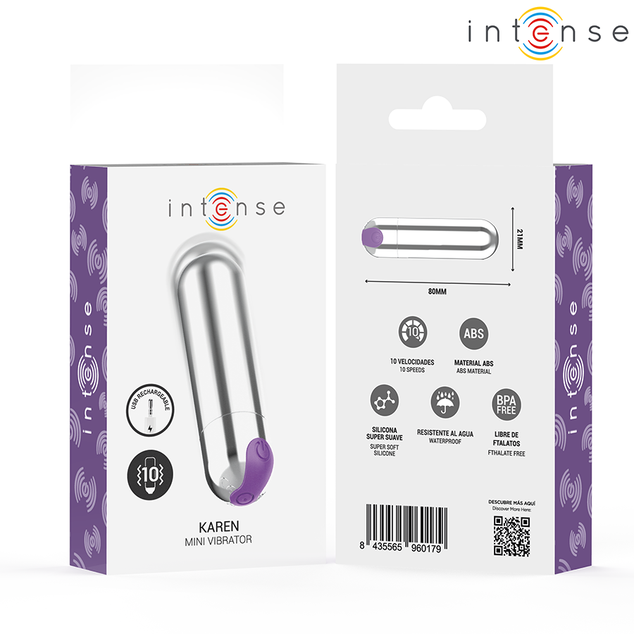 INTENSE - KAREN MINI BALA VIBRADORA 10 MODOS RECARGABLE NEGRO