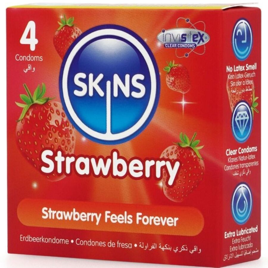 SKINS - PRESERVATIVOS PREMIUM SABOR FRESA PACK 4 - Lover Dreams