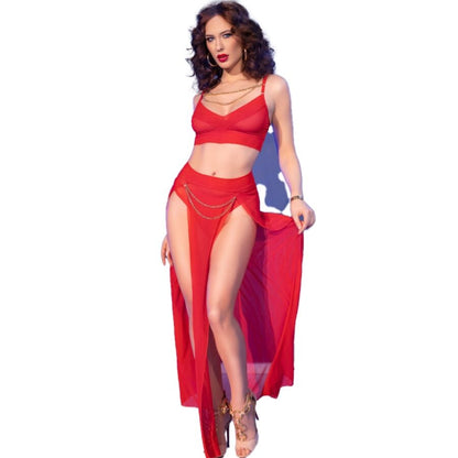 CHILIROSE - CR 4850 SET TOP ROJO Y LEGGINS CON COMPLEMENTOS DORADOS M - Lover Dreams