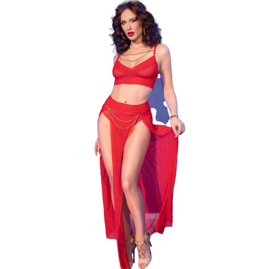 CHILIROSE - CR 4850 SET TOP ROJO Y LEGGINS CON COMPLEMENTOS DORADOS M - Lover Dreams