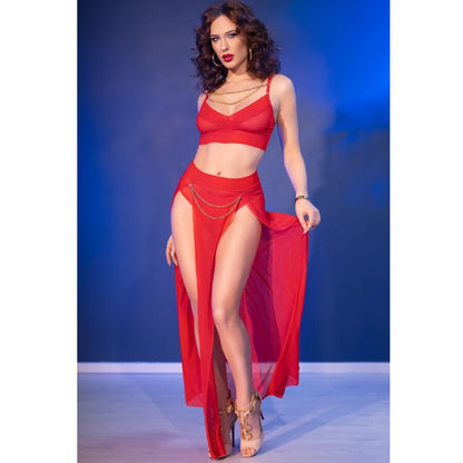 CHILIROSE - CR 4850 SET TOP ROJO Y LEGGINS CON COMPLEMENTOS DORADOS M - Lover Dreams