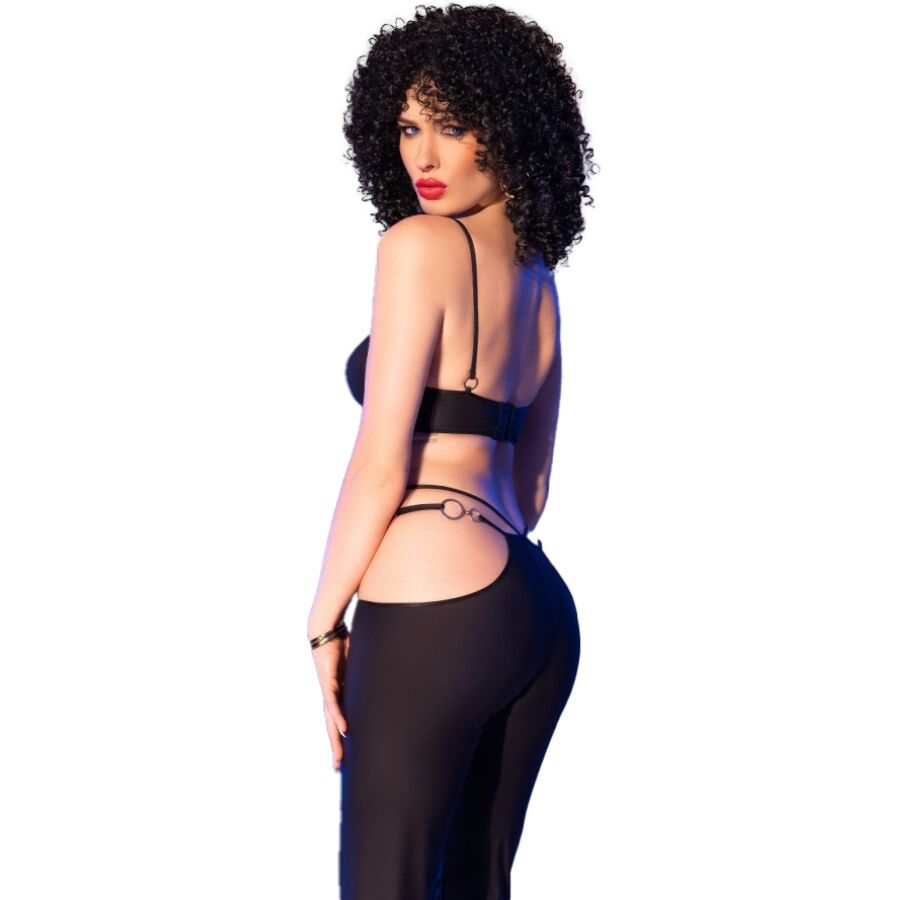 CHILIROSE - CR 4851 SET TOP NEGRO Y LEGGINS CON COMPLEMENTOS DORADOS S - Lover Dreams