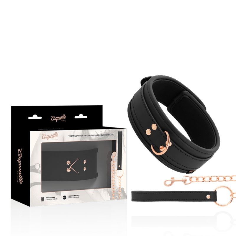 Collar de Cuero Vegano con Correa y Forro de Neopreno - Coquette Chic Desire - Lover Dreams