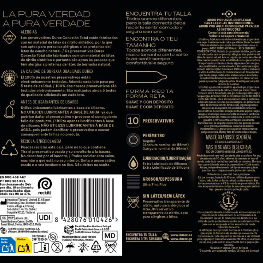 DUREX - CONEXIÓN TOTAL XL ULTRA FINO PLUS SIN LÁTEX 10 UNIDADES - Lover Dreams