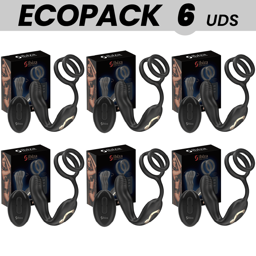 ECOPACKS 6 UDS - IBIZA WIGGLE PLUG ANAL ROTADOR CONTROL REMOTO CON VIBRO-PERINEO Y ANILLAS POTENCIADORAS DE PENE