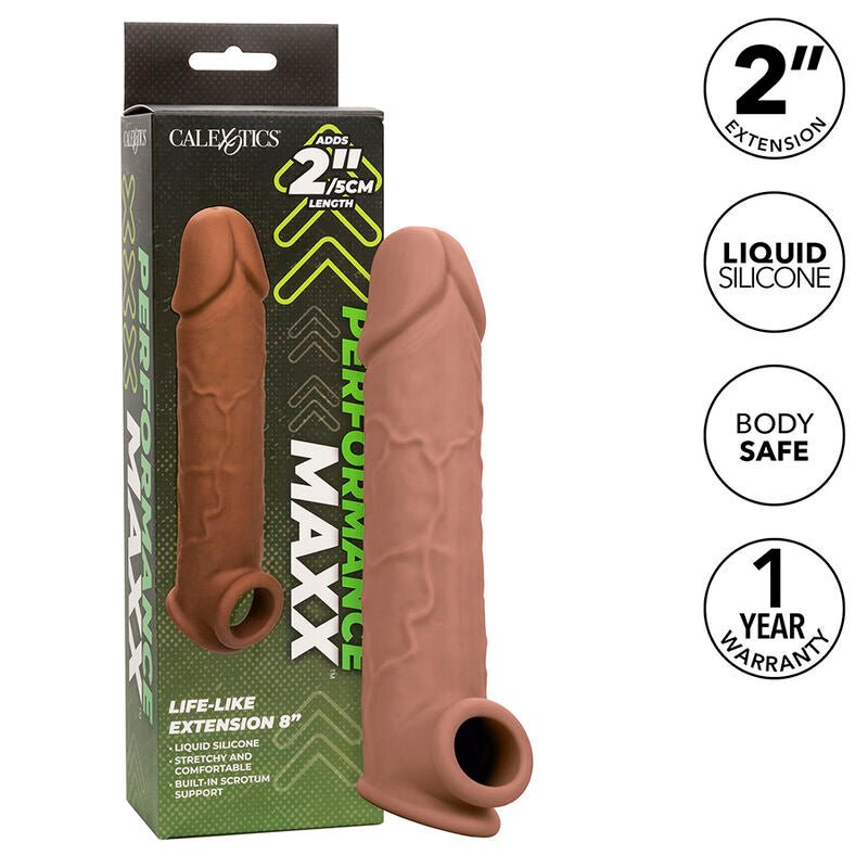 Extensión Realista Performance Maxx de 8" con Diseño Hueco y Soporte para el Escroto - Mejora Tu Experiencia de Placer con Silicona de Primera Calidad - Lover Dreams