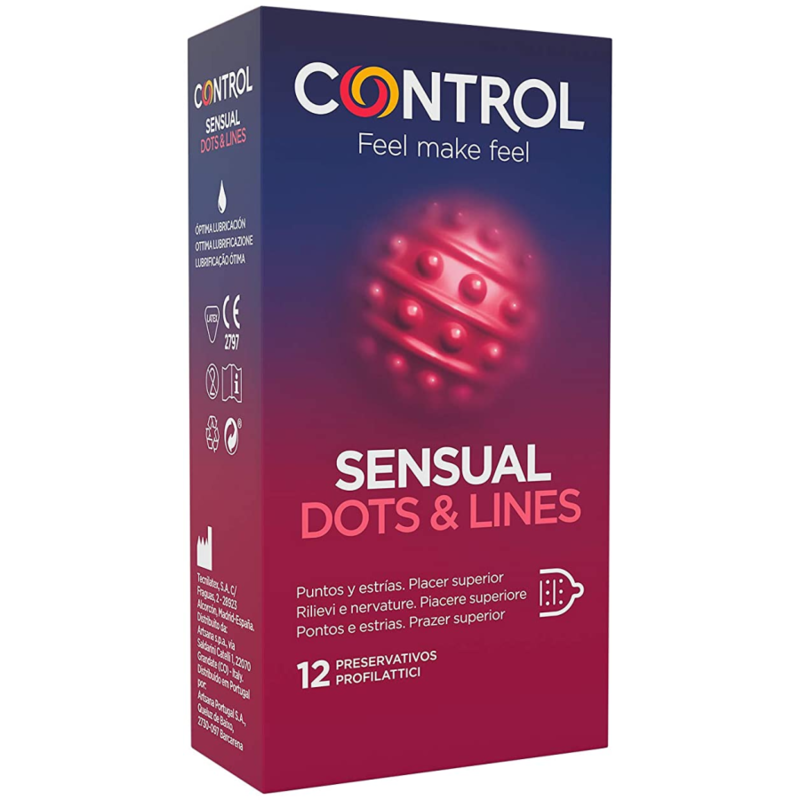 Condones Control Sensual Dots & Lines - Puntos y Estrías, 12 Unidades