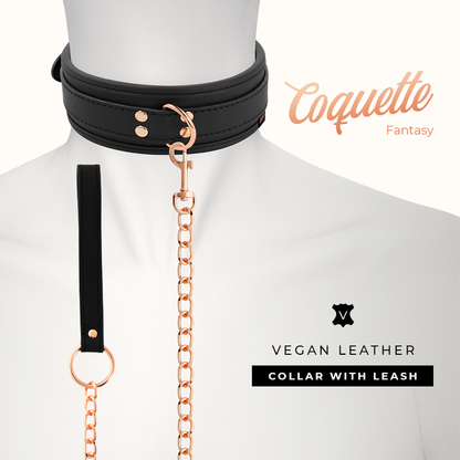 Collar de Cuero Vegano con Correa y Forro de Neopreno - Coquette Chic Desire