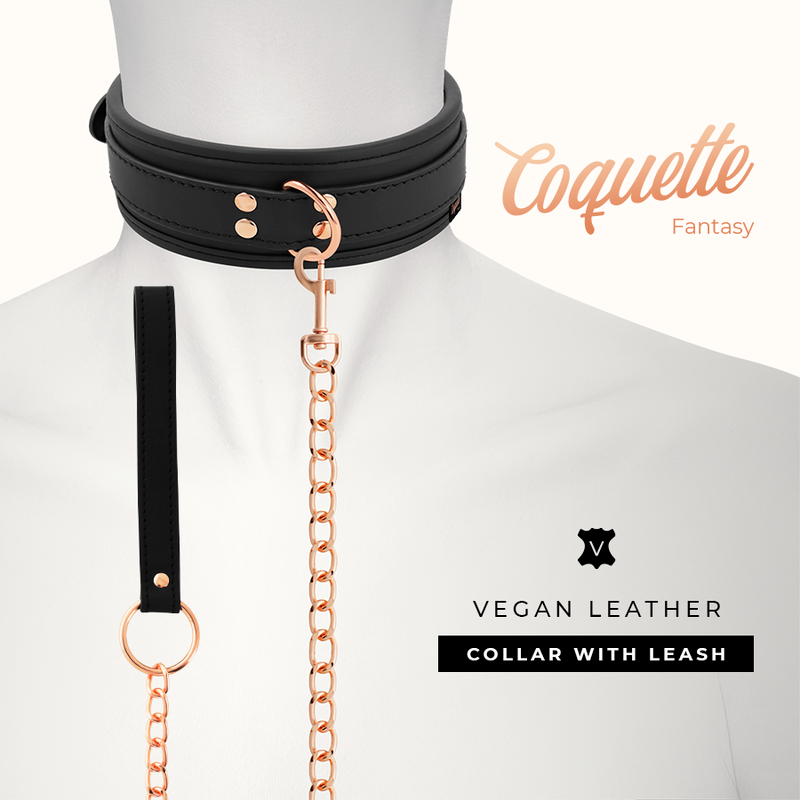 Collar de Cuero Vegano con Correa y Forro de Neopreno - Coquette Chic Desire
