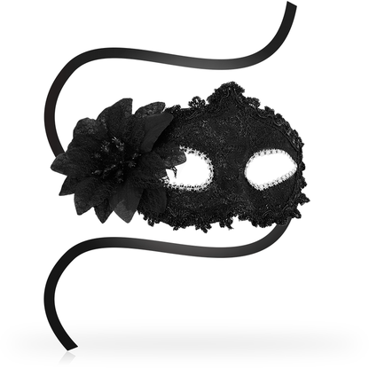 Máscara Veneciana Negra con Flor Lateral - Estilo OHMAMA Antifaz Elegante