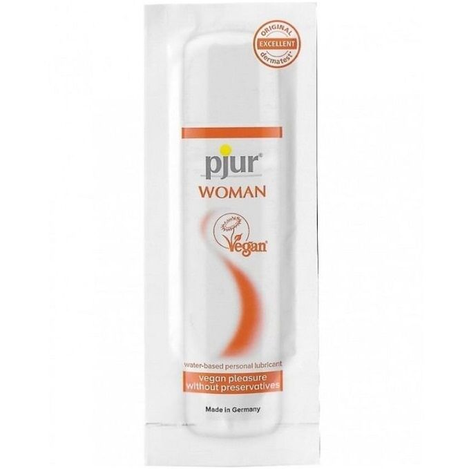 Lubricante Personal Vegano pjur WOMAN: Cuidado Natural y Seguro para Mujeres Sensibles, Compatible con Condones y Juguetes Sexuales, Apto para Veganos, 2 ml.