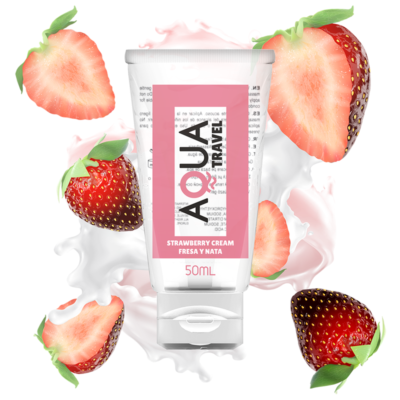 Lubricante Comestible Sabor Fresa y Nata a Base de Agua - AQUA TRAVEL 50ml