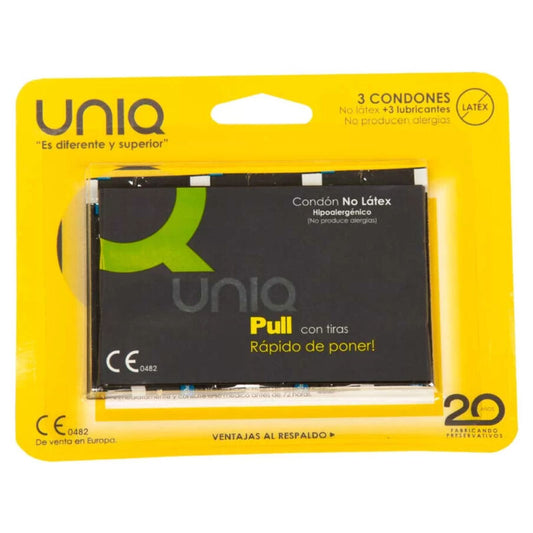 Preservativos sin Látex UNIQ con Tiras - Pack de 3 Unidades