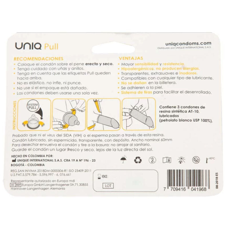 Preservativos sin Látex UNIQ con Tiras - Pack de 3 Unidades