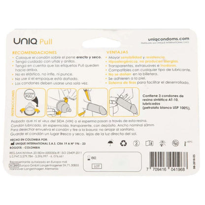 Preservativos sin Látex UNIQ con Tiras - Pack de 3 Unidades