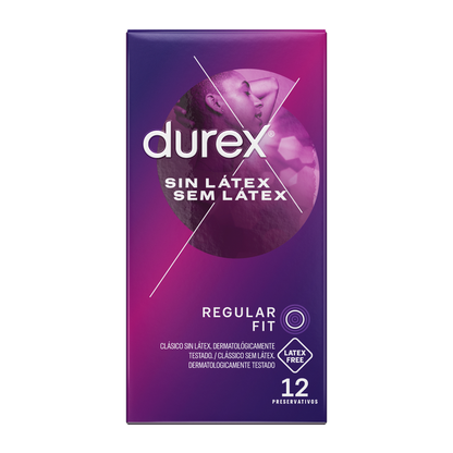 Preservativos Durex Sin Látex: Protección Suave y Segura para Pieles Sensibles, Transparente y Lubricado, 56 mm