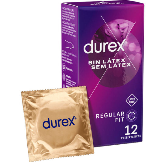 Preservativos Durex Sin Látex: Protección Suave y Segura para Pieles Sensibles, Transparente y Lubricado, 56 mm