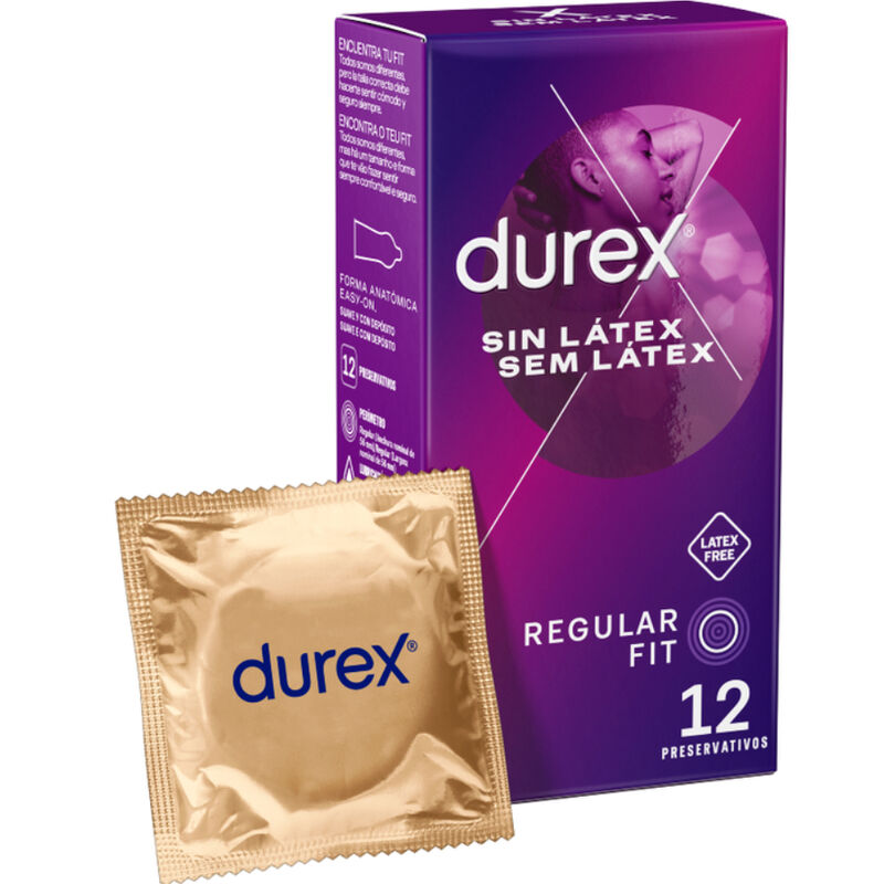 Preservativos Durex Sin Látex: Protección Suave y Segura para Pieles Sensibles, Transparente y Lubricado, 56 mm