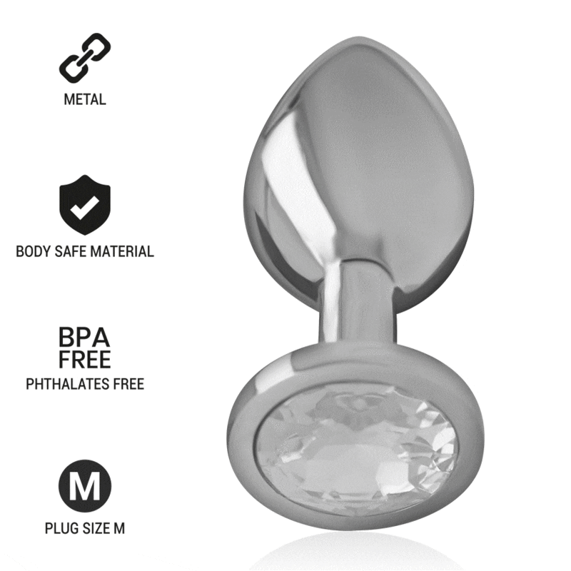 Plug Anal de Aluminio con Cristal Plateado Talla M - INTENSE
