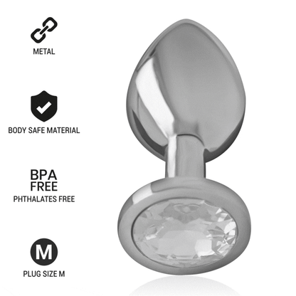 Plug Anal de Aluminio con Cristal Plateado Talla M - INTENSE