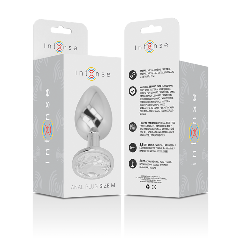 Plug Anal de Aluminio con Cristal Plateado Talla M - INTENSE