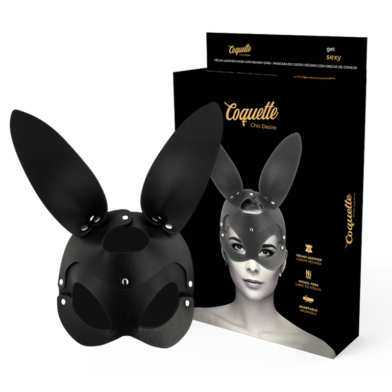 Máscara Vegana de Cuero con Orejas de Conejo - Coquette Chic Desire