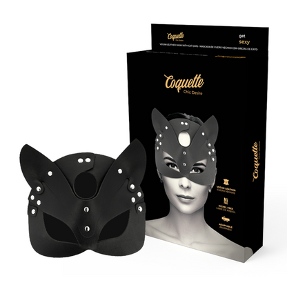 Máscara con Orejas de Gato en Cuero Vegano - Coquette Chic Desire