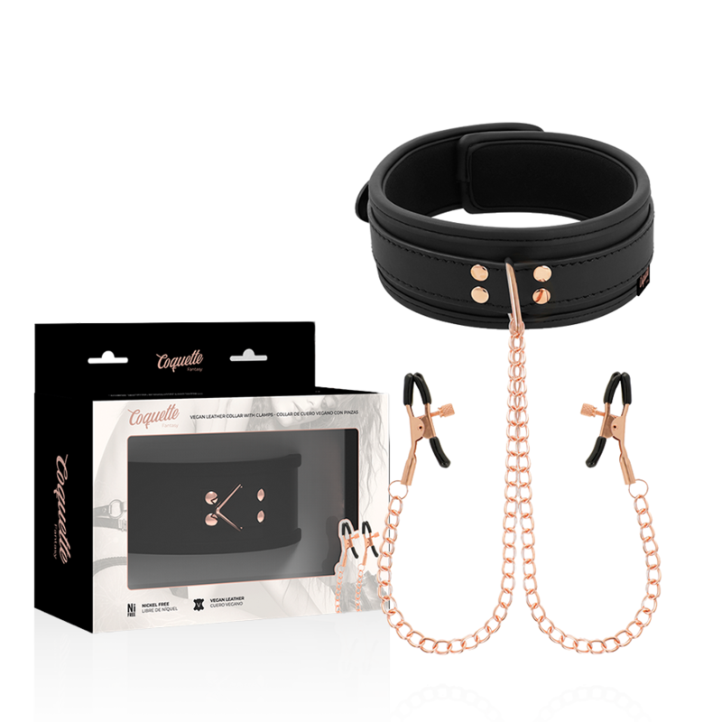 Collar Erótico Coquette Chic Desire con Pinzas para Pezones - Neopreno Suave