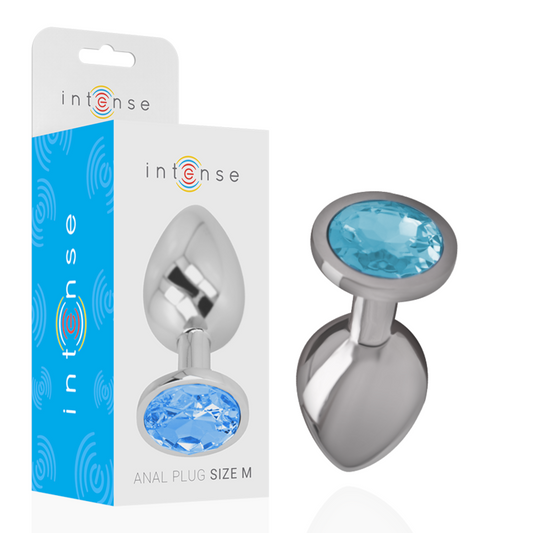 Plug Anal de Metal con Cristal Azul - Talla Mediana