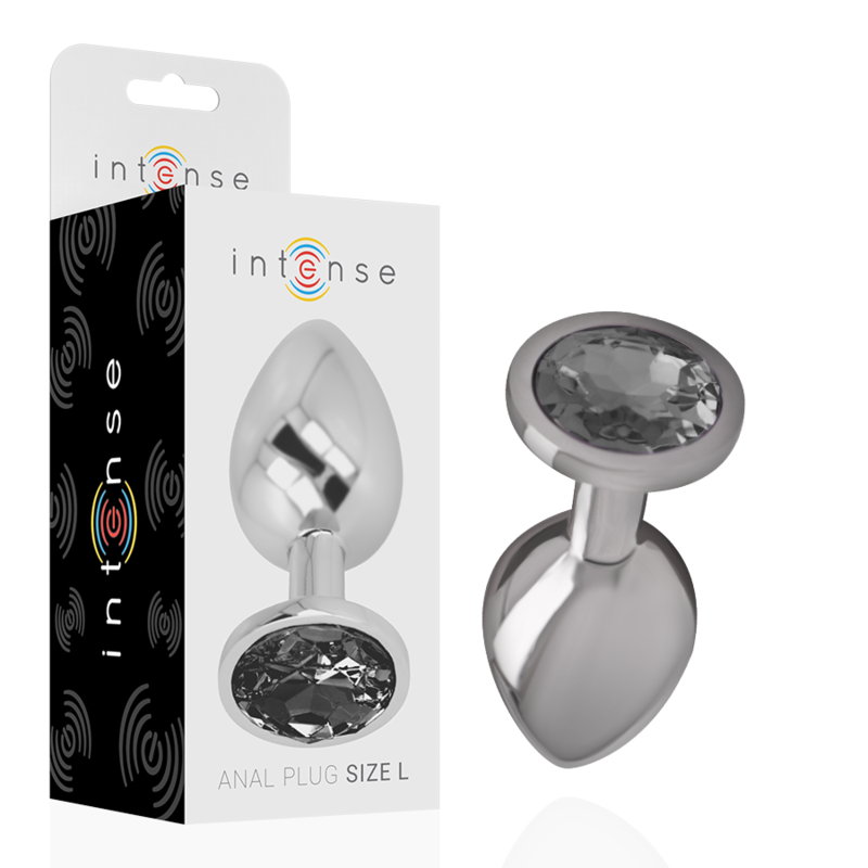 Plug Anal de Metal con Detalle de Cristal Negro - Talla L - Modelo INTENSE
