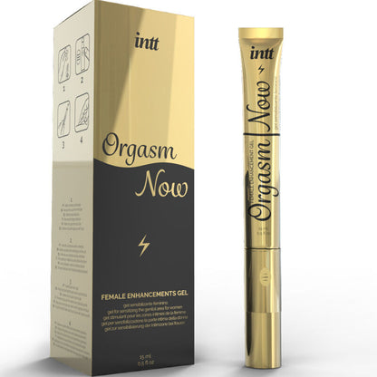 Gel Estimulante Orgasm Now de INTT con Aplicador Vibrador para Clítoris y Vulva - Sensaciones de Calor y Cosquilleo en Envase Elegante de 15 ml