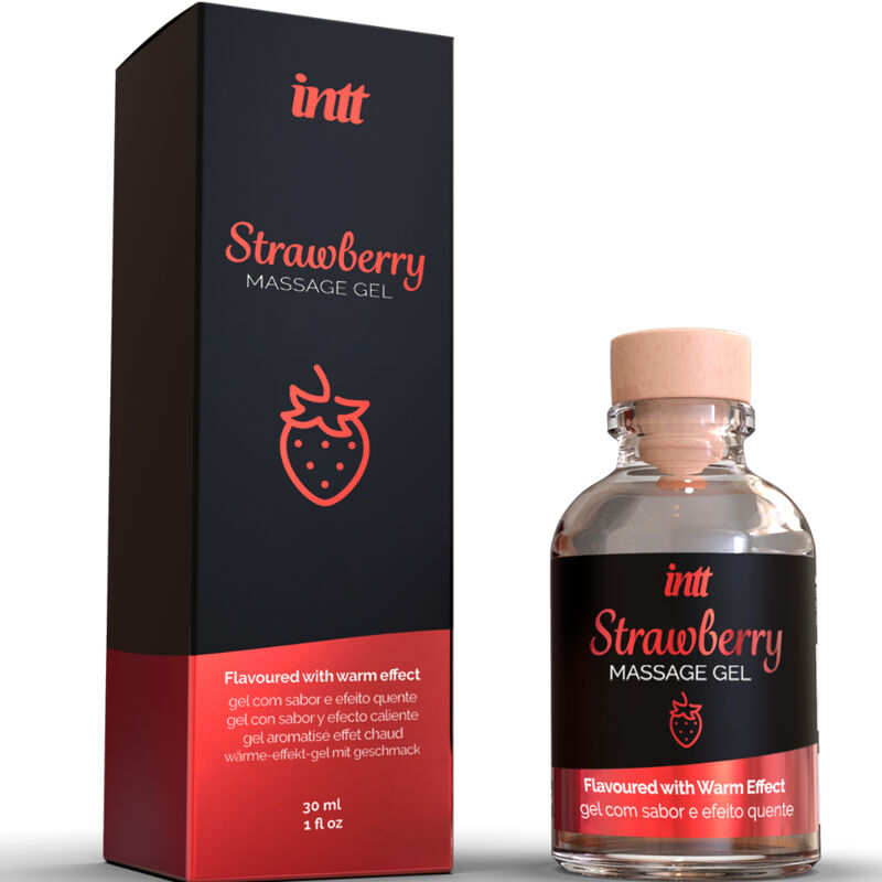 Gel de Masaje Besable con Sabor a Fresa y Efecto Calor - INTT Massage Gel Strawberry (30 ml)