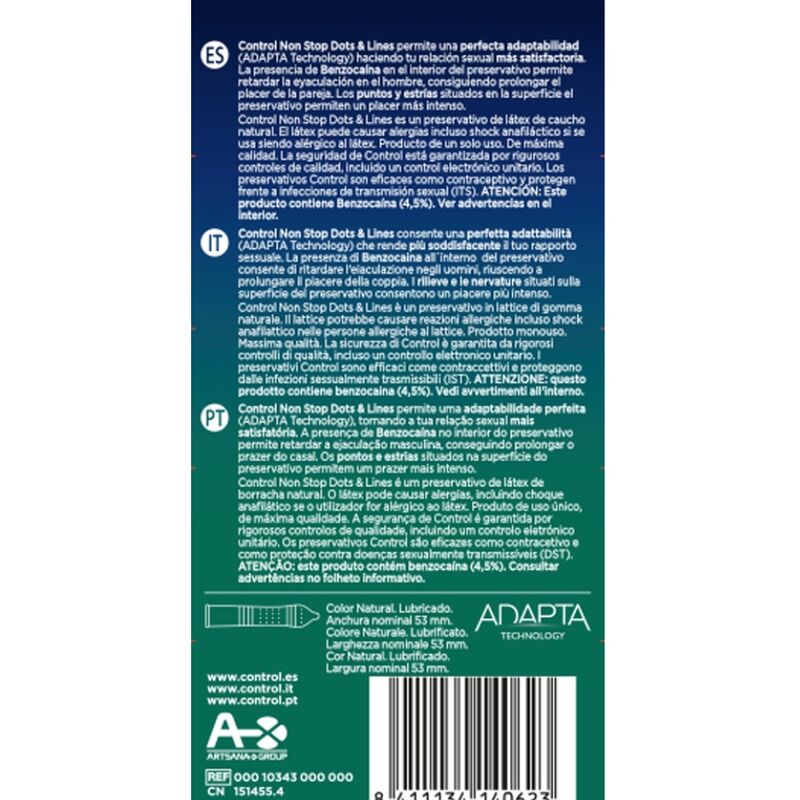 Preservativos Control Nonstop con Puntos y Estrías - Caja de 12 Unidades
