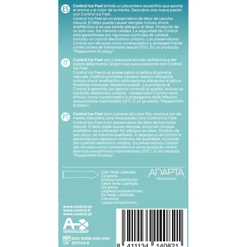 Preservativos Control Ice Feel - Sensación Refrescante de Menta con Lubricación Extra, 10 Unidades