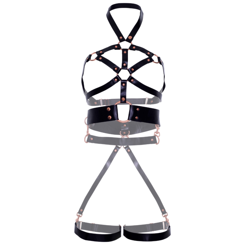 LEG AVENUE - ARNÉS BODY CUERO VEGANO AGARRE NEGRO S