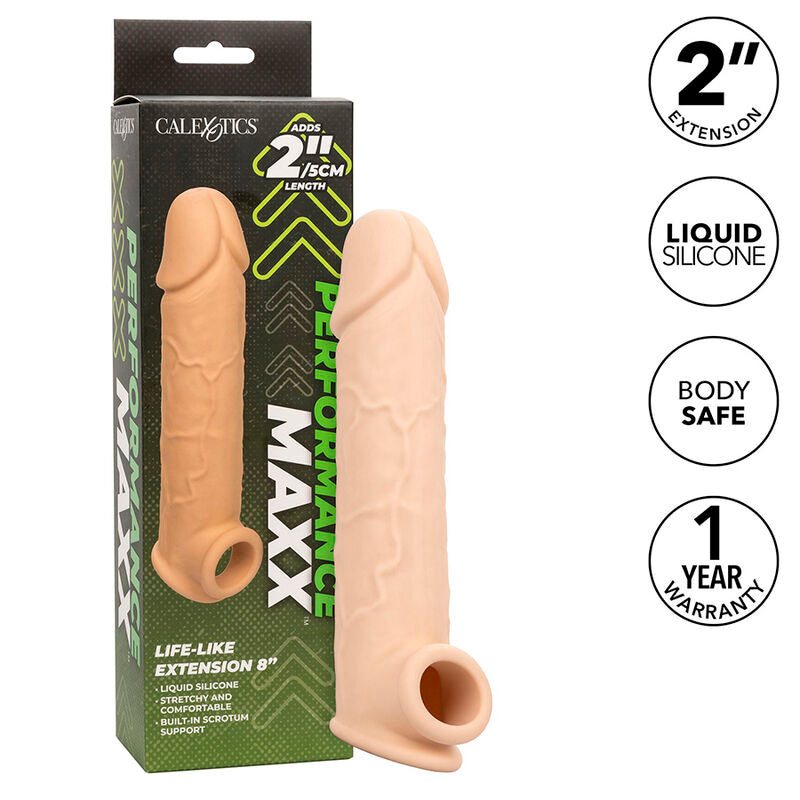 Extensión Realista Performance Maxx de 8" con Silicona Líquida – Aumento de Placer y Soporte Mejorado para Parejas