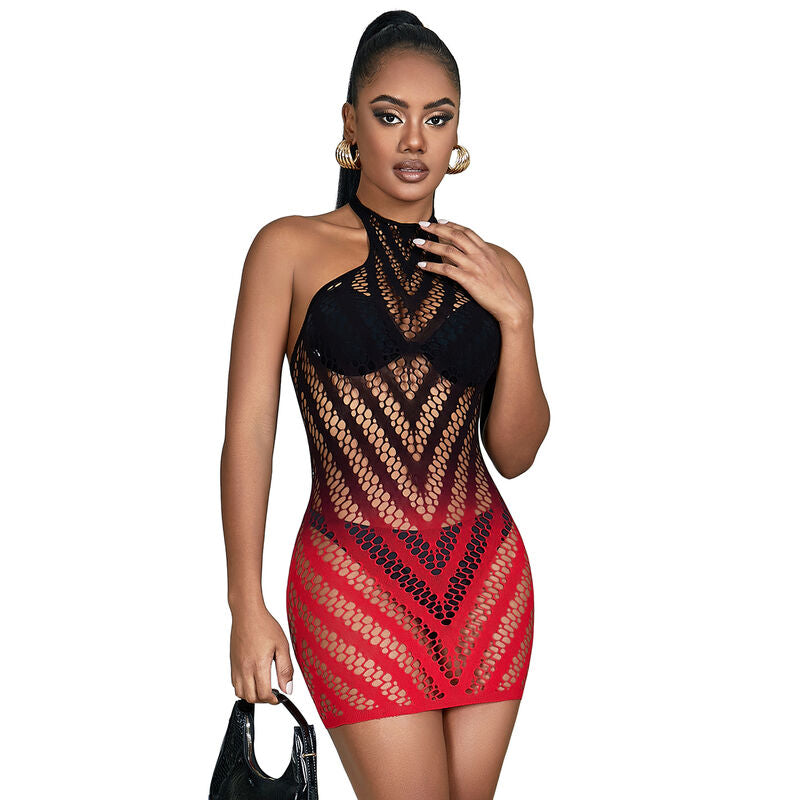 SUBBLIME - 952242 VESTIDO DE REJILLA ELÁSTICO DEGRADADO ROJO Y NEGRO TALLA ÚNICA