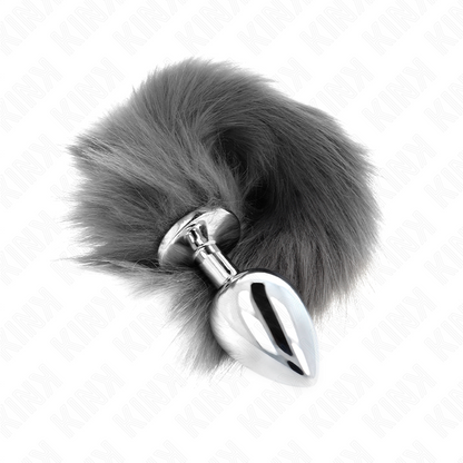 Plug Anal Grande con Cola Sintética Plateada y Blanca KINK (10x4 cm) - Talla L