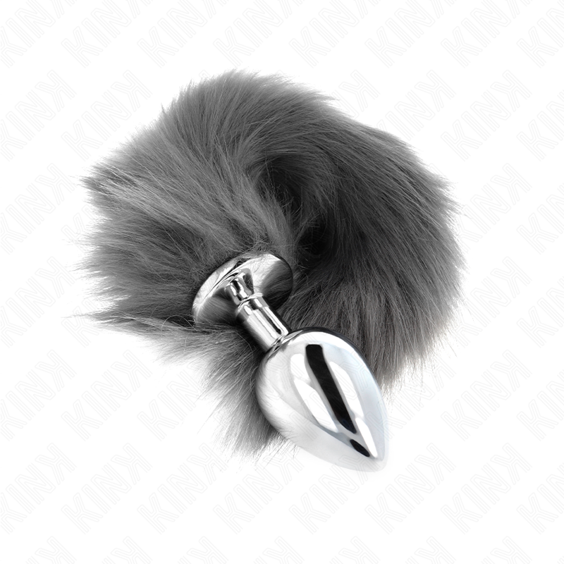 Plug Anal Grande con Cola Sintética Plateada y Blanca KINK (10x4 cm) - Talla L