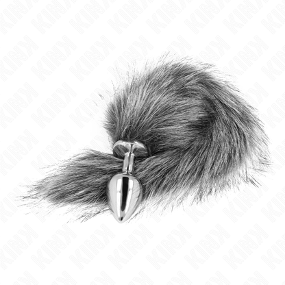 Plug Anal con Cola Sintética Plateada - Talla M (8 x 3.5 cm) - Longitud de Cola 40 cm